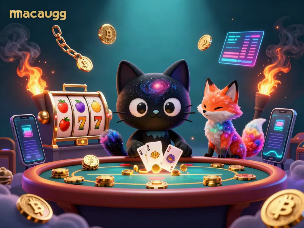 Experience thrilling gaming at macaugg with a cosmic casino scene featuring a black hole cat and vibrant elements.