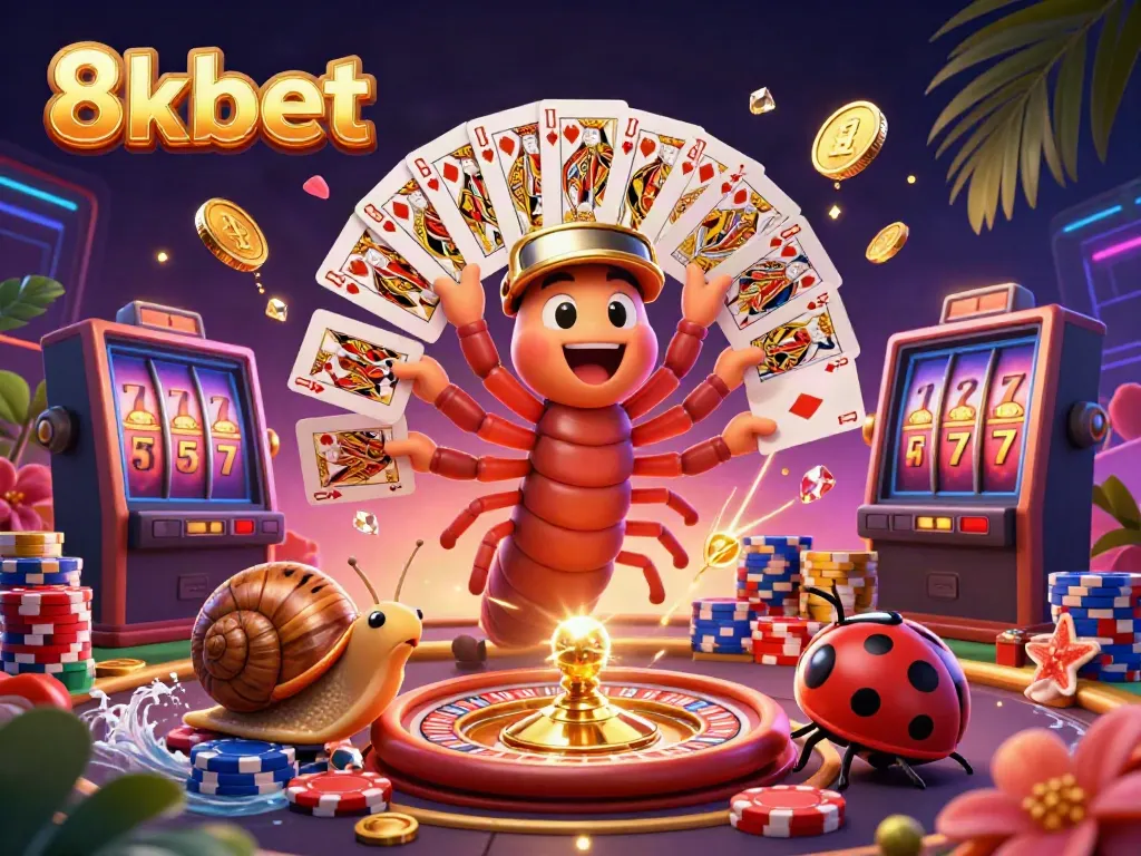 Experience the thrill of 8xbet with a dynamic casino scene featuring characters and vibrant gaming elements.