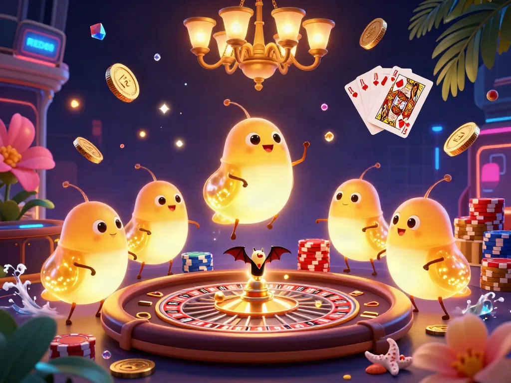 Experience the excitement of RED88's vibrant casino with illuminating glowworms, cascading coins, and a spinning roulette wheel.