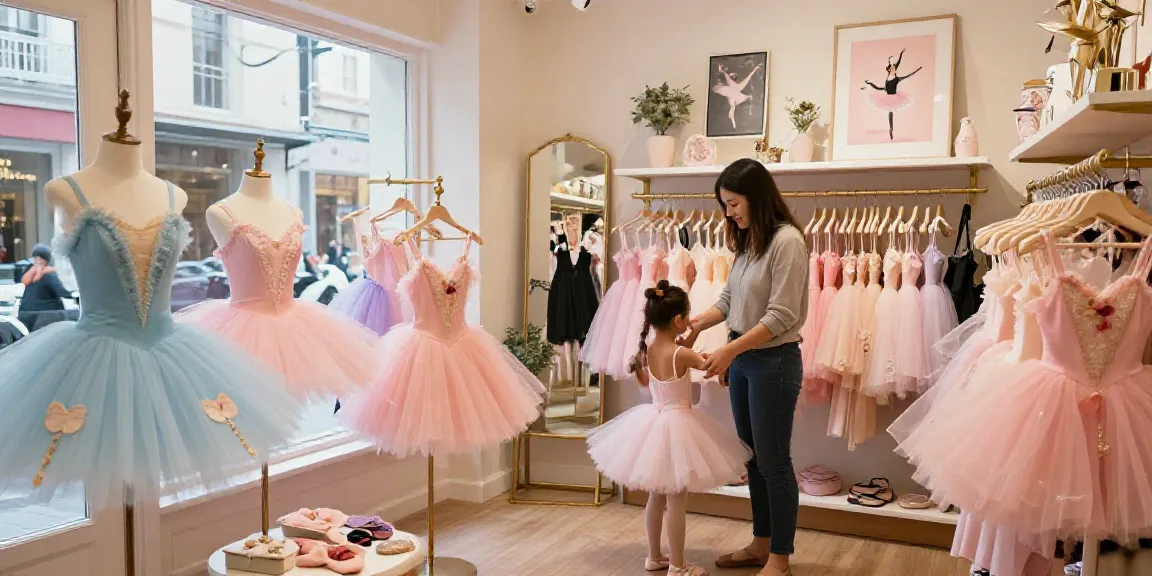 Delighted child in colorful tutu at tutu-store.com boutique, showcasing vibrant costumes and cheerful shopping atmosphere.