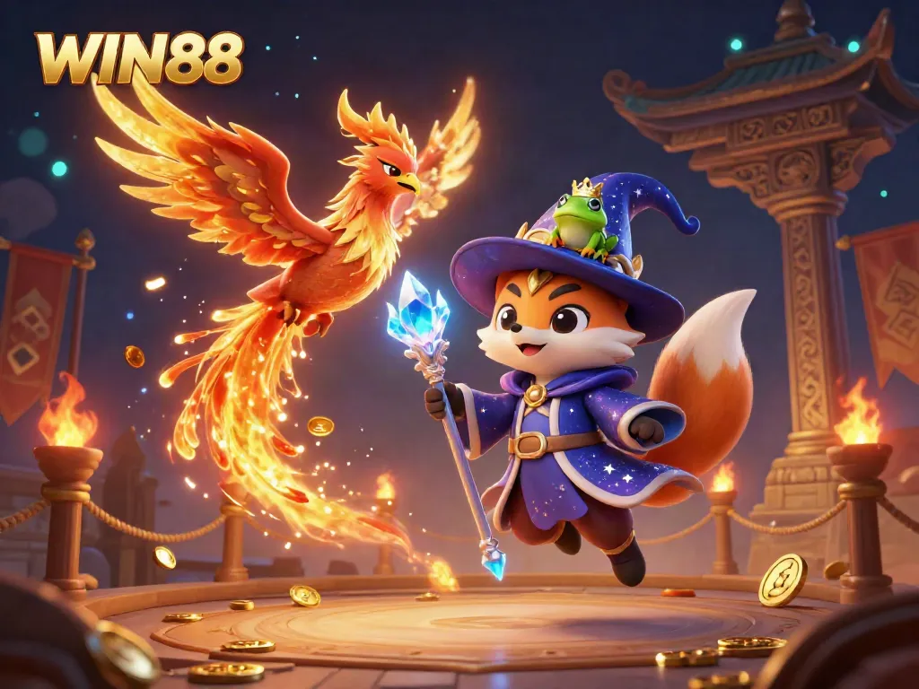 Experience the excitement of WIN88 with vibrant 3D fantasy elements and mystical characters in action.