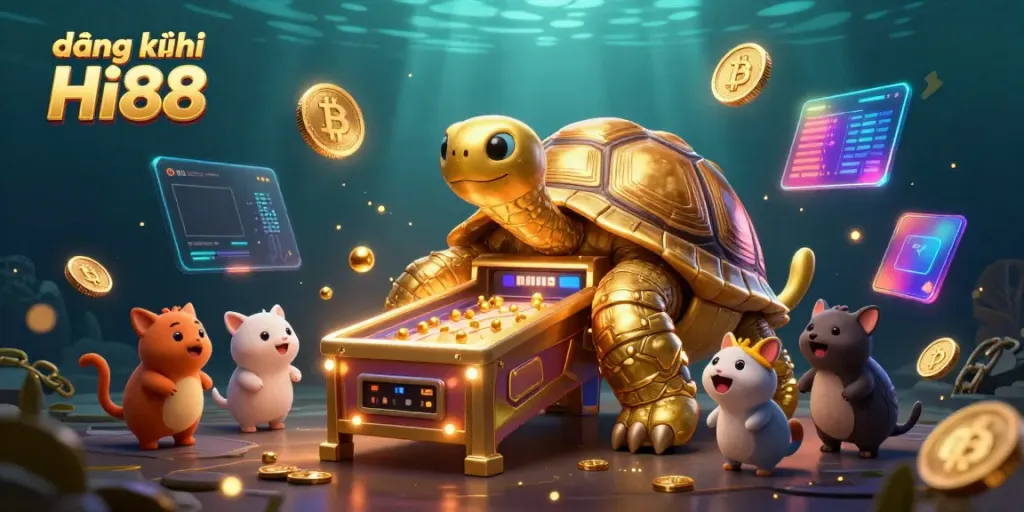 Experience the thrill of đăng ký Hi88 while enjoying unique arcade game action with a golden tortoise.