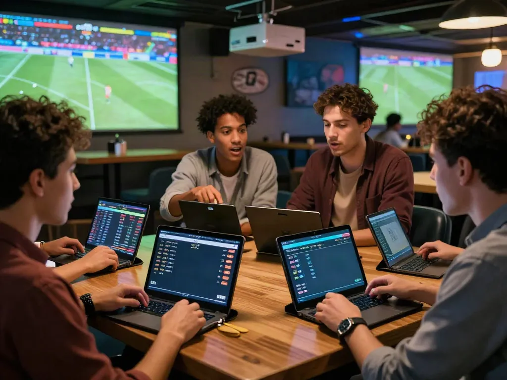 Exciting WWBOLA sports betting gathering with high odds displayed on digital screens.