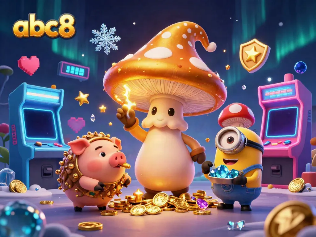 Experience thrilling magic at abc8's casino with a golden mushroom wizard and treasures.