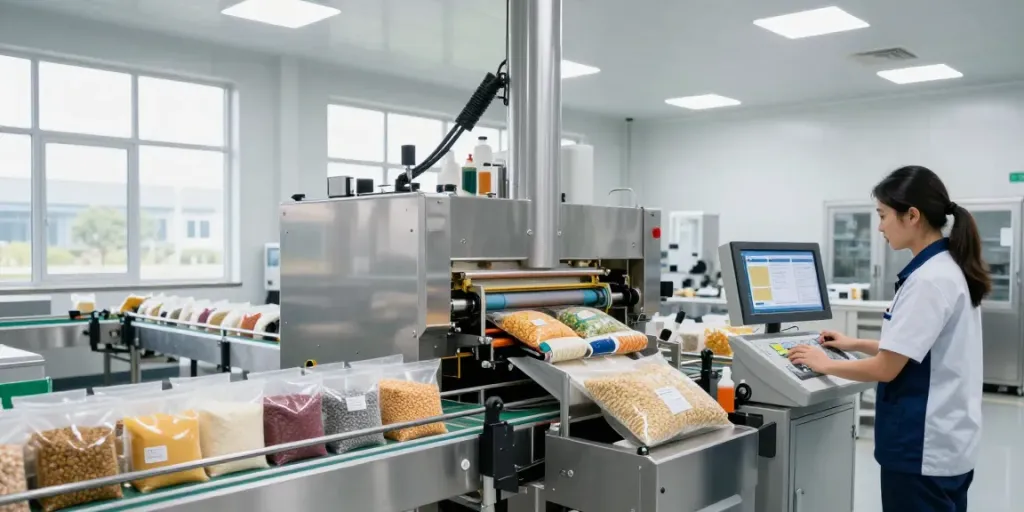 Automatic bagging machine manufacturers showcasing efficient packaging operations.