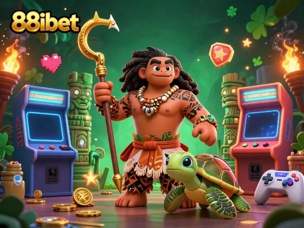 Engage in thrilling gaming with 88ibet featuring a Maui-style demigod hawk and his turtle friend.