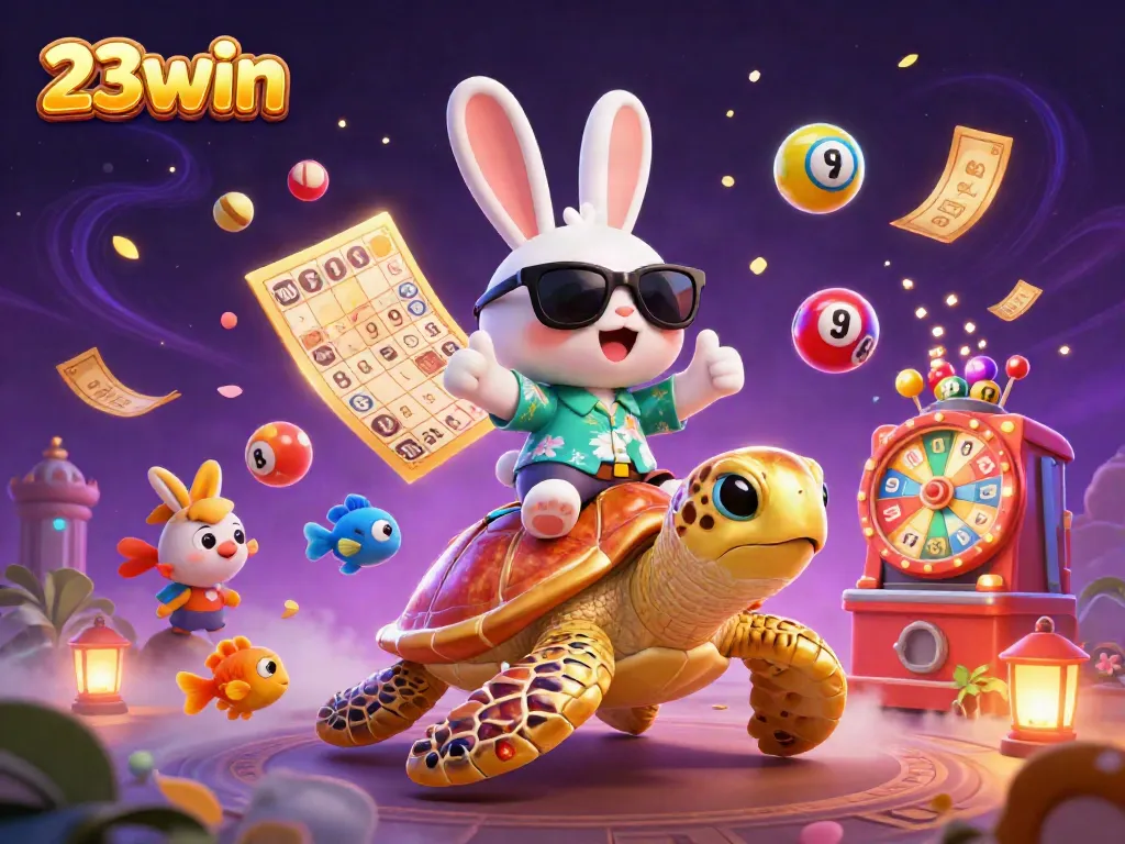 Experience the thrill of winning at 23win with dynamic lottery elements and vibrant casino characters!