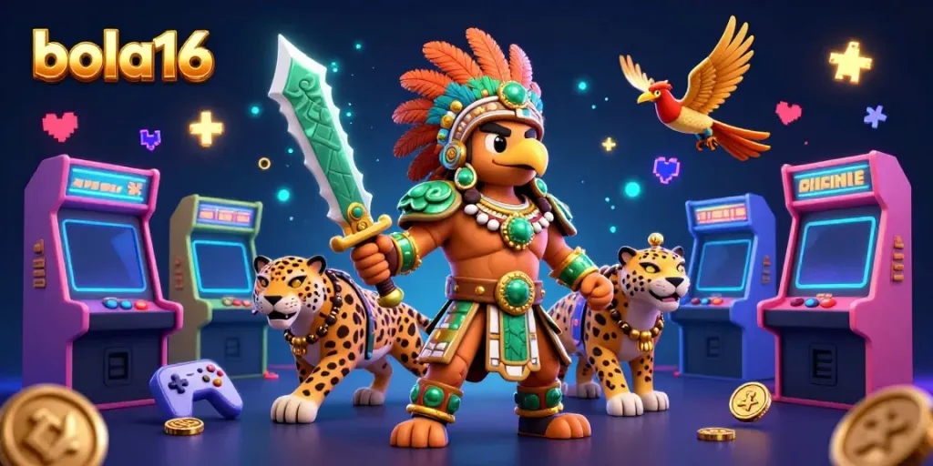 Experience thrilling action with bola16 as Aztec warriors and casino elements create a captivating scene.