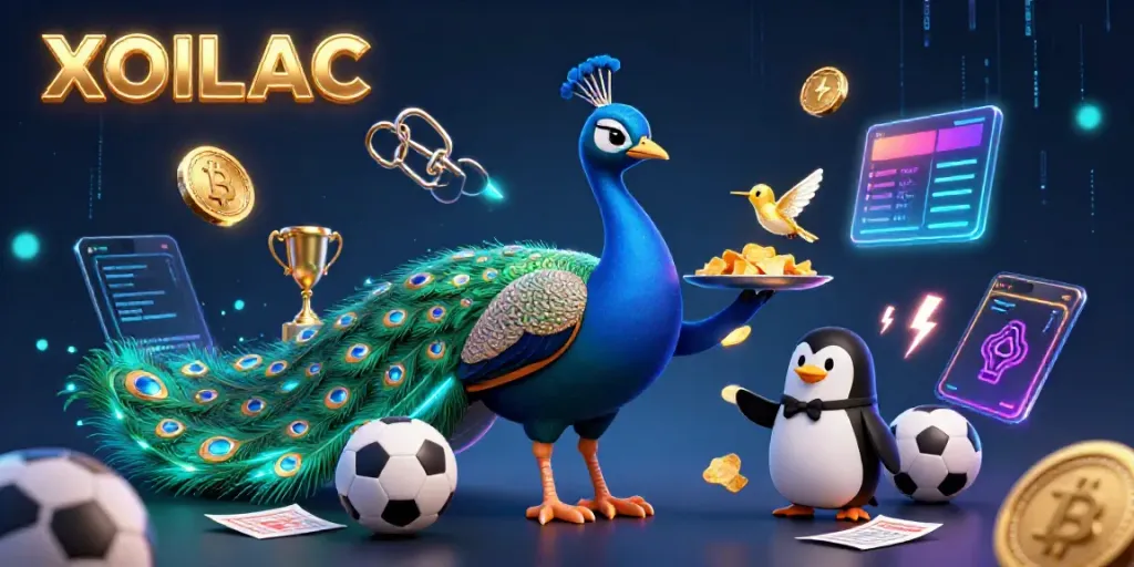 Engage in thrilling sports betting with XOILAC featuring vibrant characters and crypto elements.