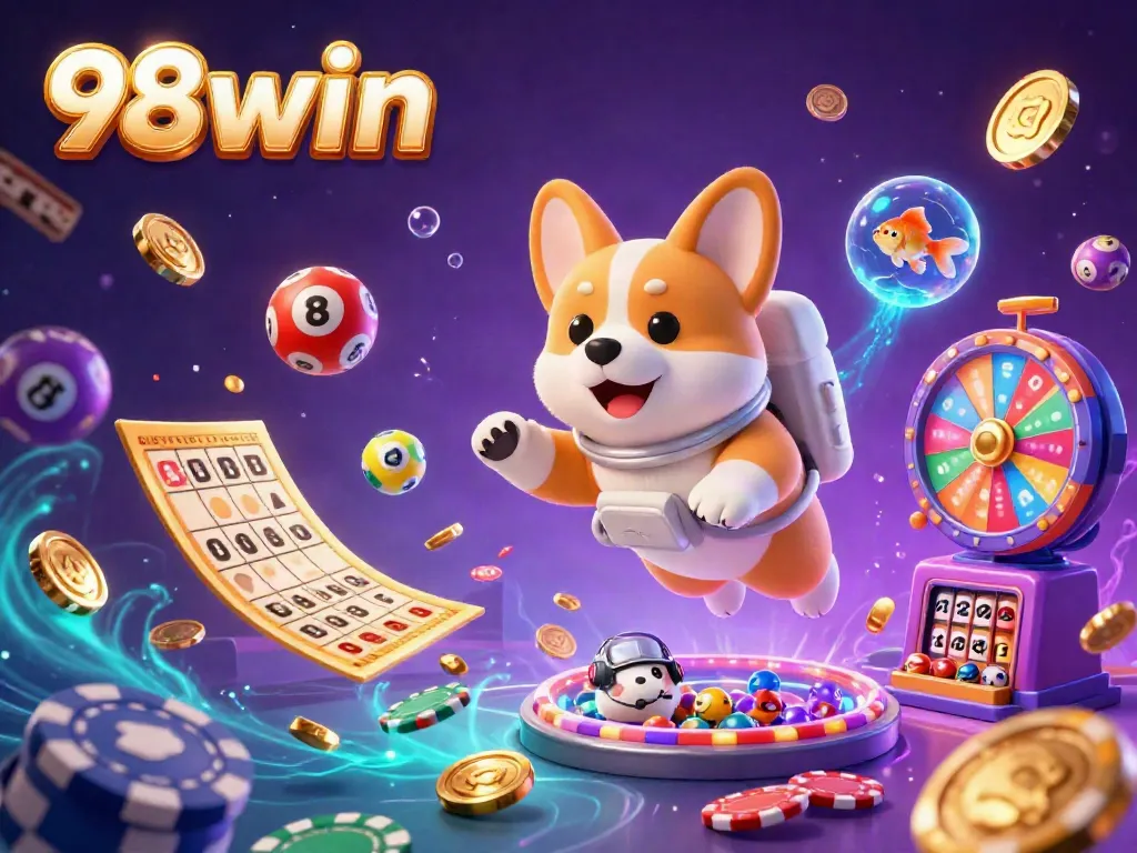 Experience the excitement of 98win with vibrant gameplay in an ultra-detailed cosmic casino scene.