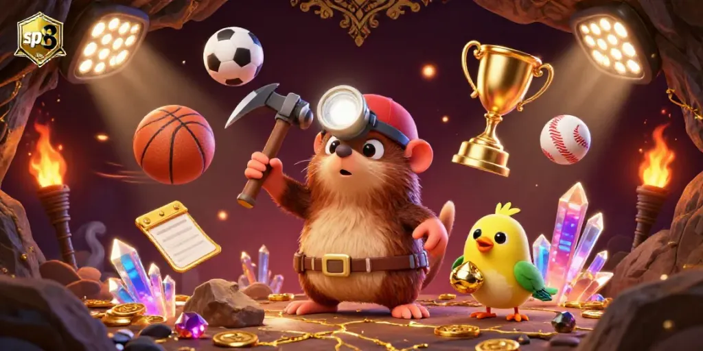Experience thrilling action at sp8beta with a treasure hunter mole and canary in a glittering cave filled with gold.