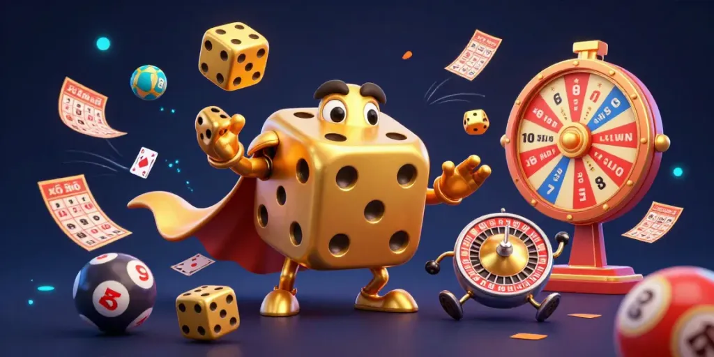 Experience the excitement of Xổ Số LLWIN through this 3D illustration showcasing dynamic lottery elements.