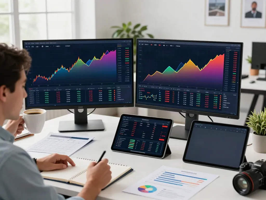 Trader analyzing TradingView charts in a modern office.