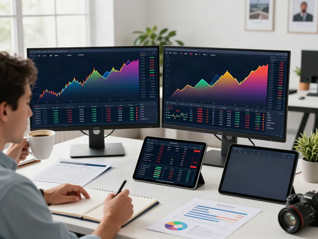 Trader analyzing TradingView charts in a modern office.