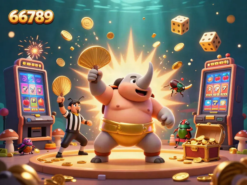 Experience thrilling gameplay with 66789 in this vibrant casino scene featuring a jackpot explosion and energetic characters.
