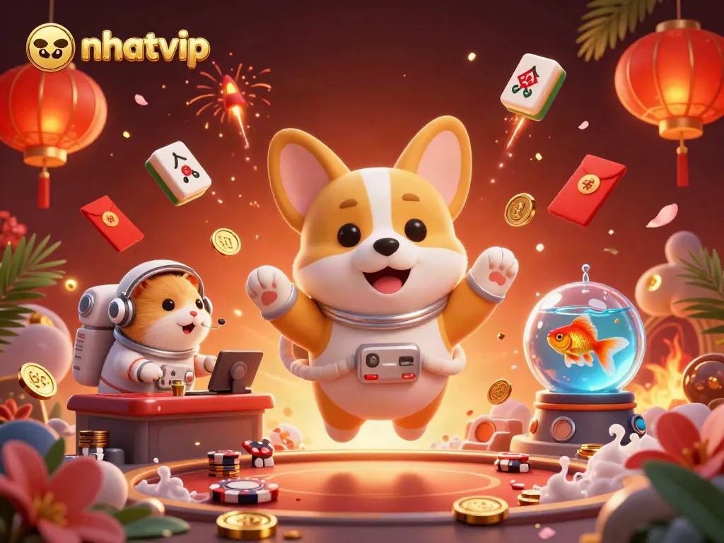Experience thrilling action with nhatvip in a vibrant space casino scene featuring floating casino elements.