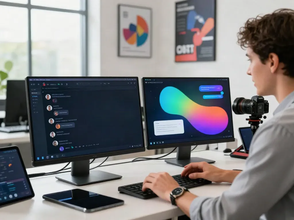 Engaging conversation on unfiltered AI chat platform in a modern workspace