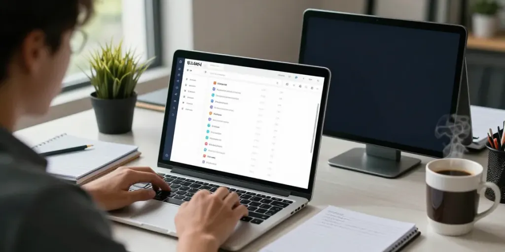 Person exploring popular 링크사이트 on a computer in a well-lit workspace.