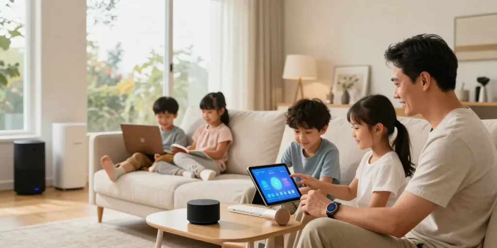 Smart home technology integration with smart audio system in a modern living room by خانه هوشمند جهان اسمارت.