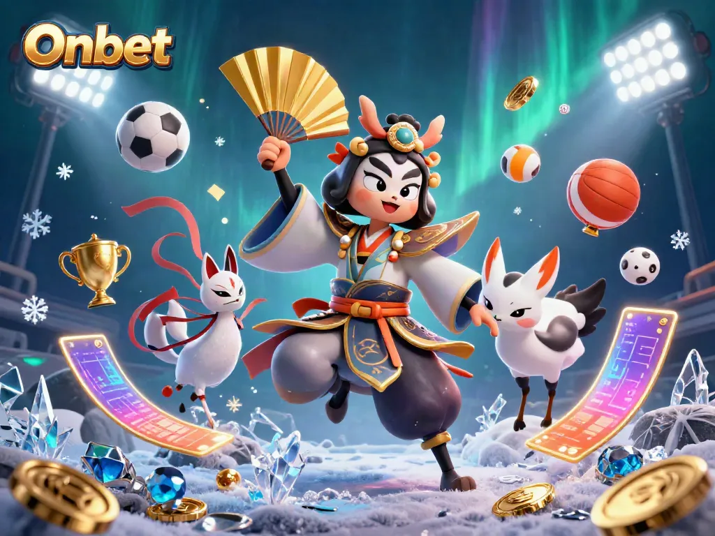Experience thrilling Onbet gaming with vibrant 3D characters and animated casino elements bursting with action.
