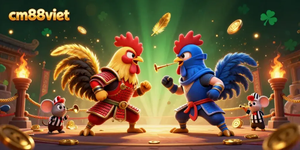 Engage with thrilling cockfighting action at cm88viet, featuring duel-ready roosters and golden feathers.