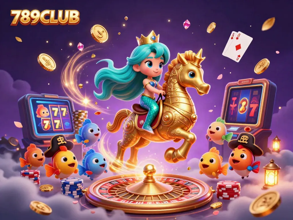 Experience the excitement of casino gaming with 789CLUB's captivating mermaid princess and her golden seahorse.