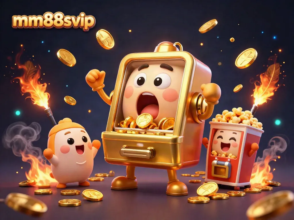Celebrate jackpots with mm88svip as golden slot machines cheer for big wins surrounded by coins and festive elements.