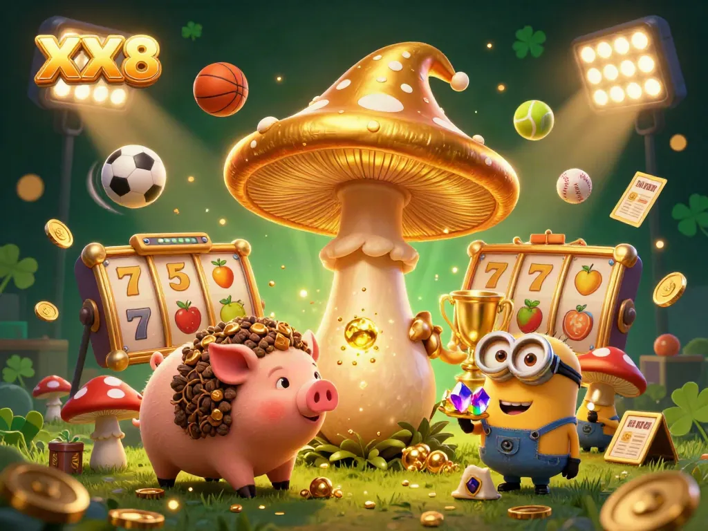 Illustration of the enchanting XX8 online casino with a wizard and magical elements showcasing vibrant slot games.
