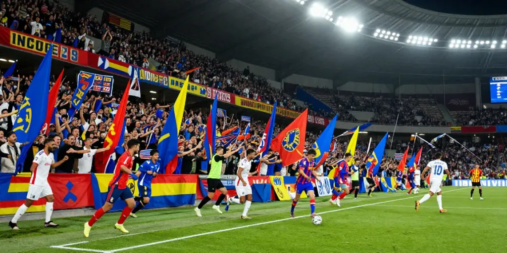 Excited fans in a stadium showing support for TOP10 สโมสร during a thrilling football match.