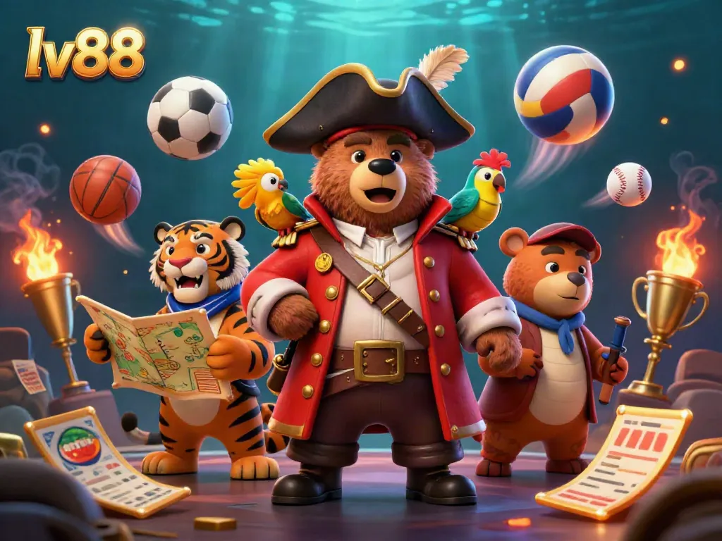 Experience thrilling sports action with lv88's cartoon bear captain and tiger, igniting your betting excitement.