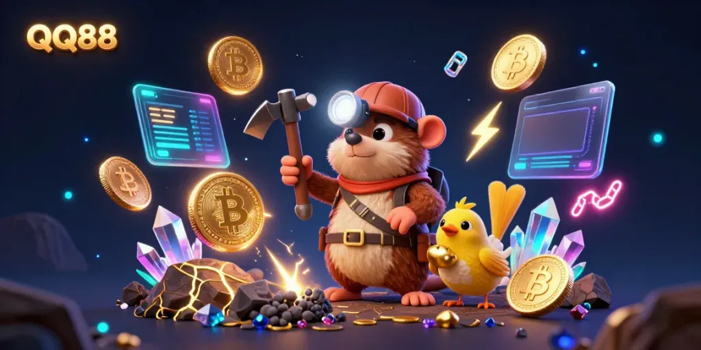 Experience thrilling casino action with QQ88 as the treasure hunter mole explores a vibrant cave of gold.