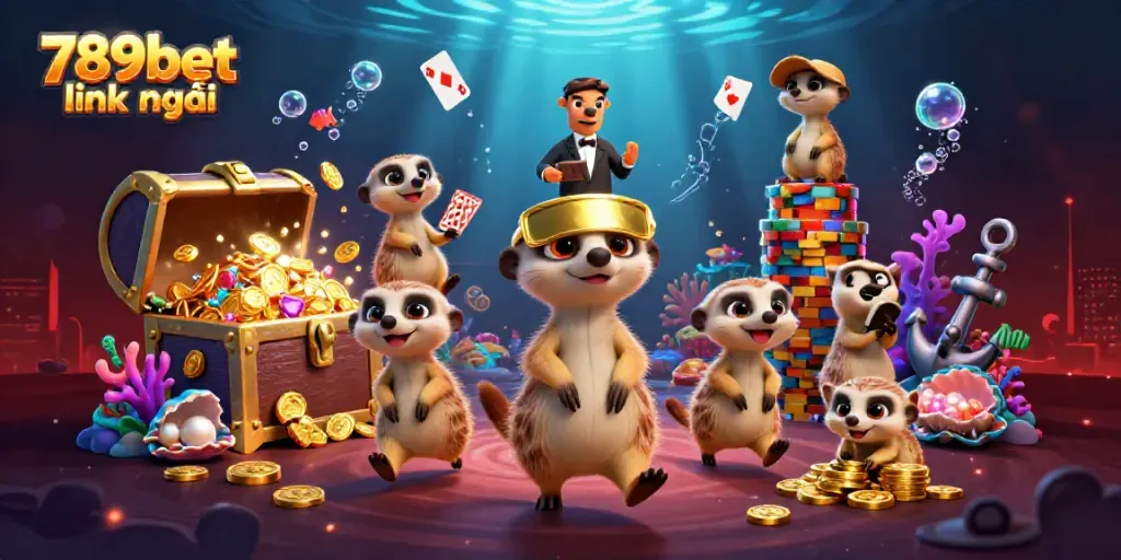 Experience the vibrant 789bet link mới with meerkats in a lively casino setting filled with treasure and excitement.