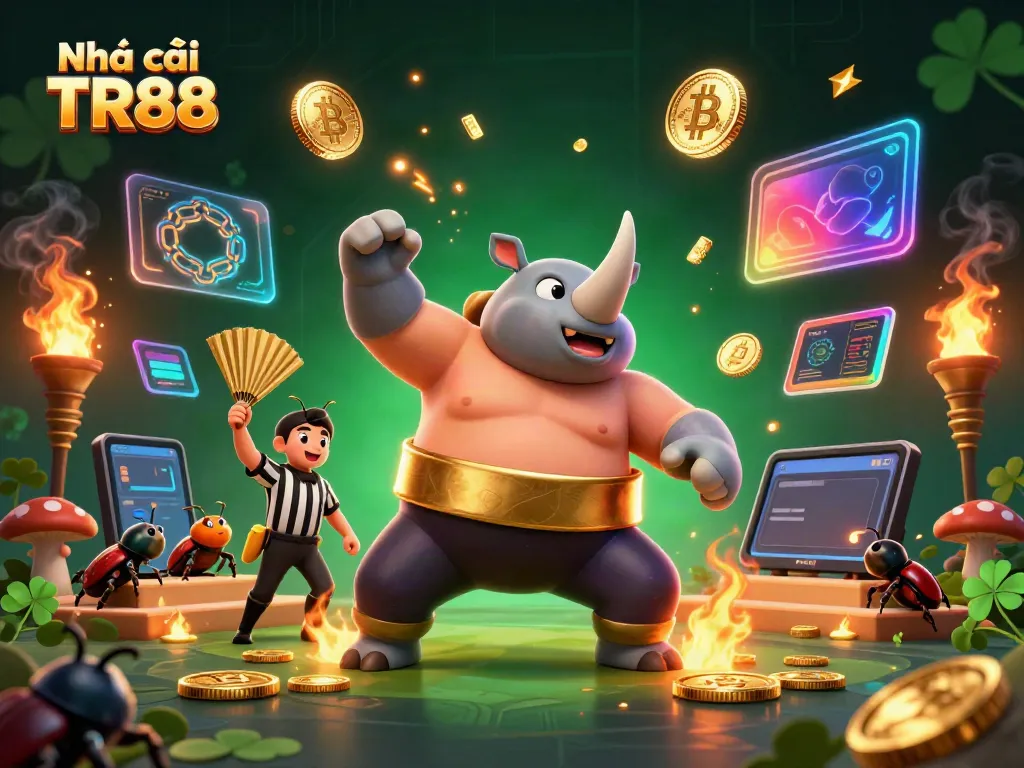 Experience gaming excitement with Nhà cái TR88 as the beetle sumo champion stomps, sending coins flying.