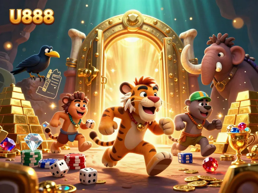 Experience the vibrant world of U888 with exciting casino action featuring unique characters and dynamic treasures.